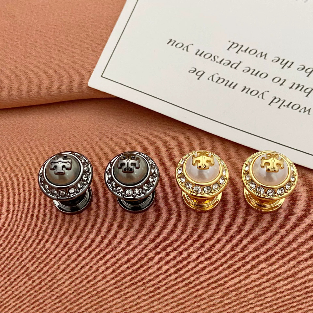 Tory Burch Faux Pearl Round Stud Earrings Metal